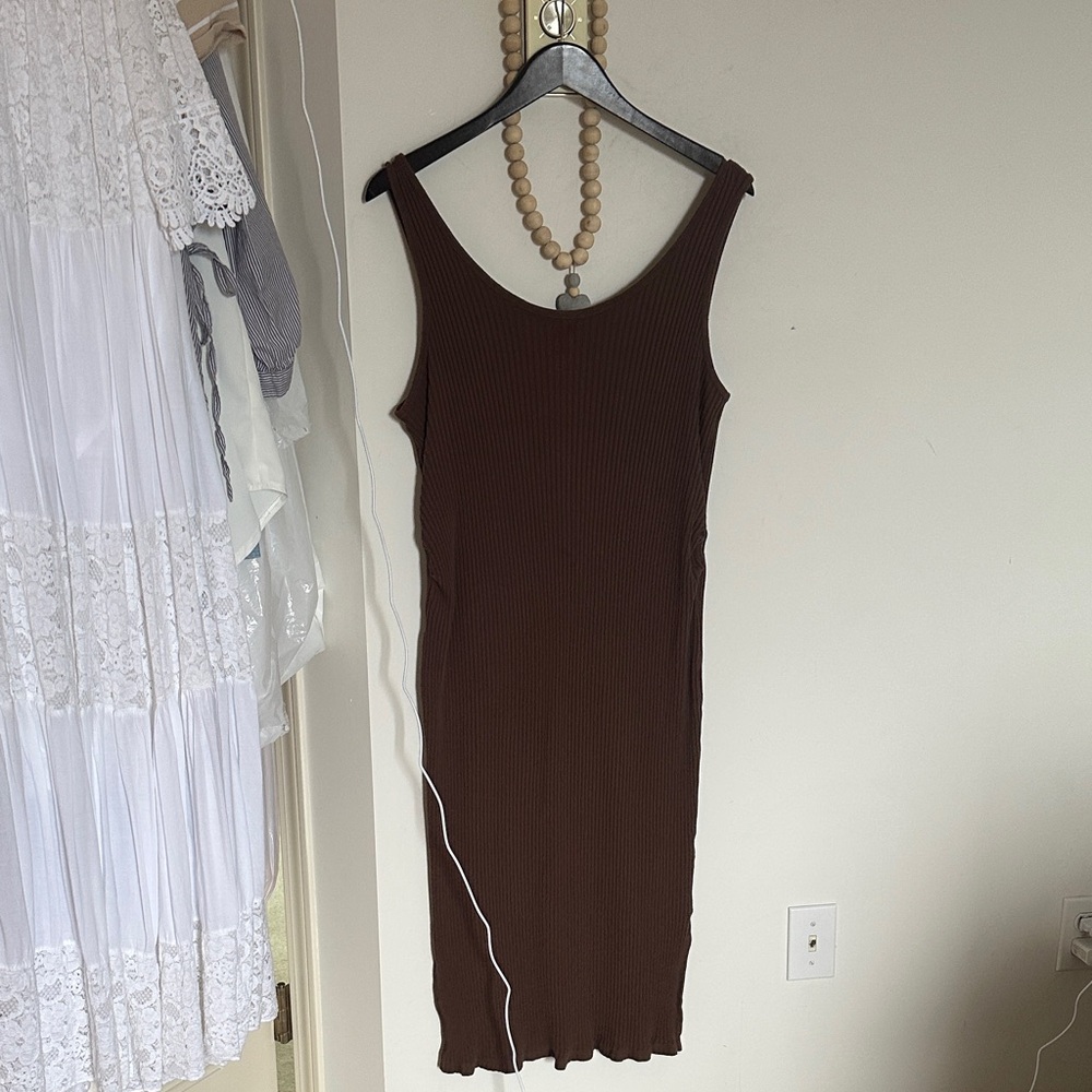 Brown Sleeveless Ribbed Maternity Dress